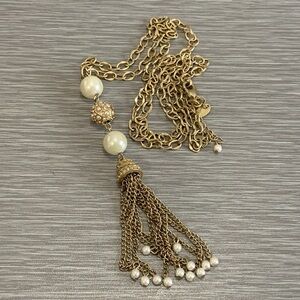 Lia Sophia Long Elegant Gold Tassel Necklace 33”-35”